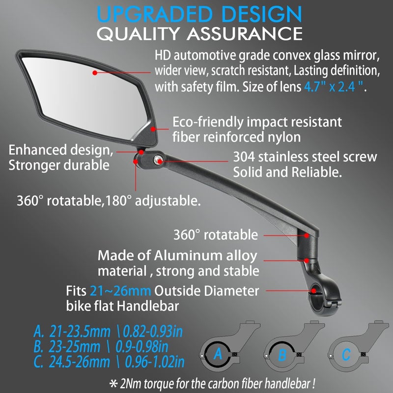 BriskMore Handlebar Bike Mirror, Scratch Resistant Glass Lens, Ajustable and Rotatable Safe Rearview Bicycle Mirror - Image 3